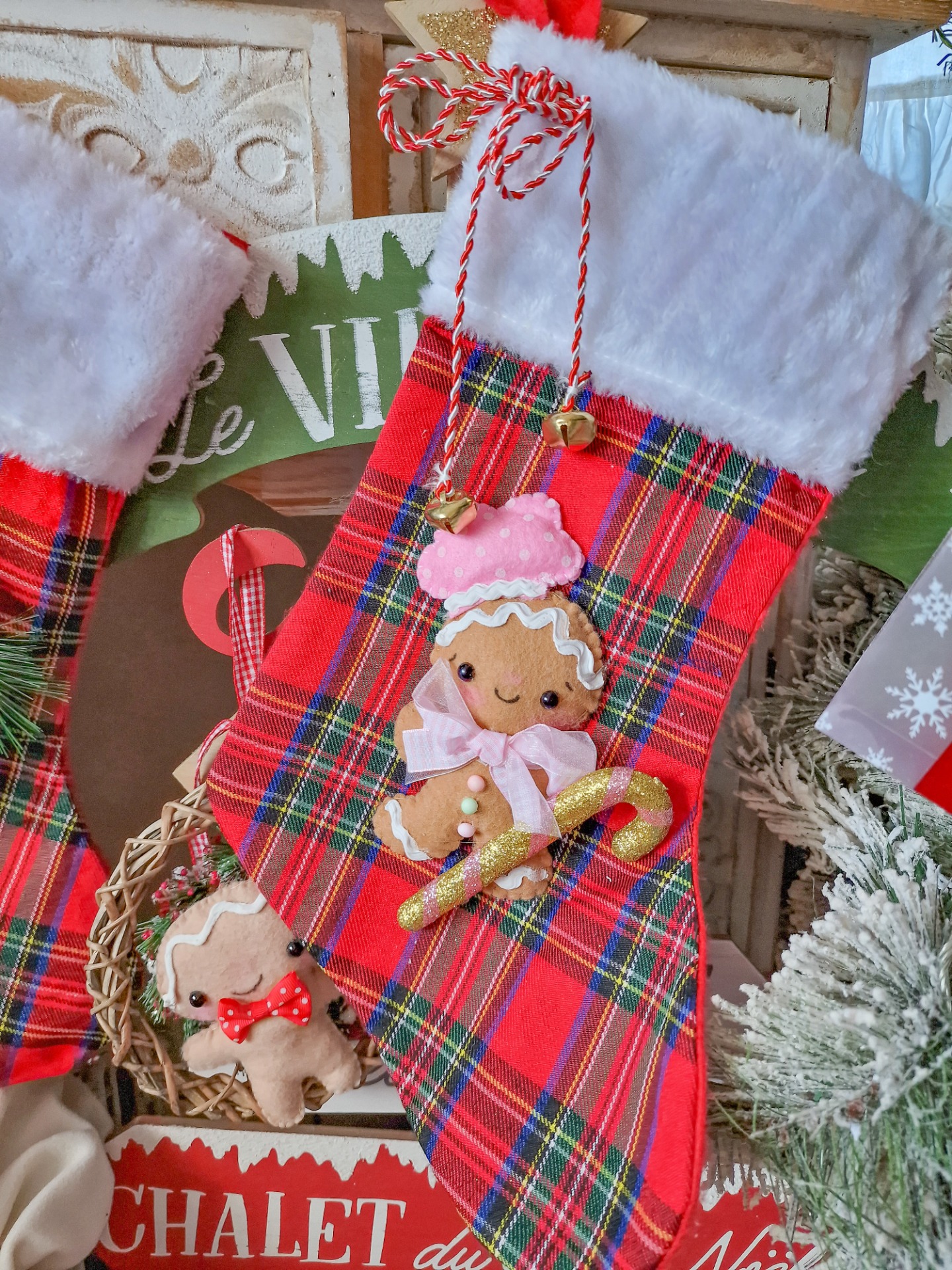 Calza golosa tartan con pelliccia decoro gingerbread Prezzo 20,00€ 